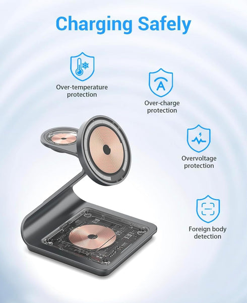 3 in 1 Wireless Charger for MagSafe, Aluminum Alloy Wireless Charging Station, Compatible with iPhone 14/13/12, Apple Watch, AirPods Pro/3/2 (Cabl...