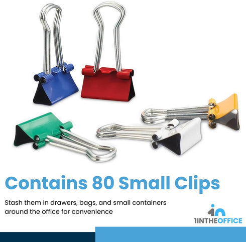 1InTheOffice Small Binder Clips 3/4 Inch, Mini Paper Binder Clips, Assorted Colors (80 Pack)...