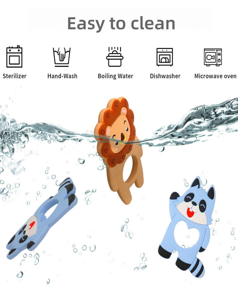 2-Pack ToiyBosm Teething Toys for Babies 3m+?Silicone Teethers for Babies 3-12 Months?Baby Pain Relief?Civet and Lion Baby Teething Toys?Sensory T...