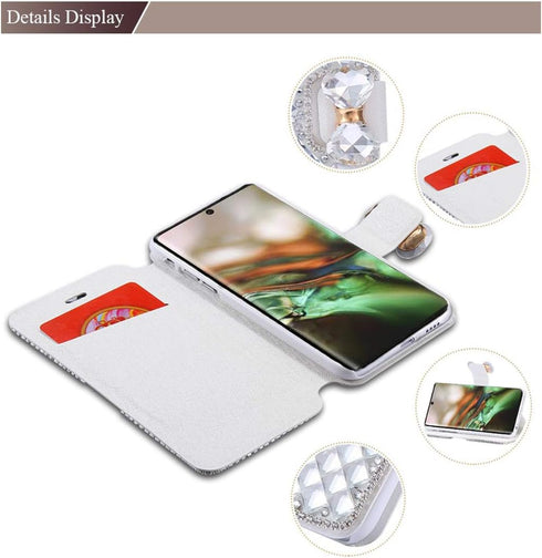 Omio for Galaxy Note 10 Plus Wallet Case Luxury Bling Diamond Card Holder with Stand Feature Sparkle Crystal Bowknot Shockproof Bumper Flip Cover ...