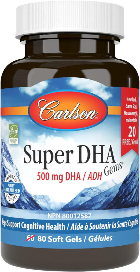 Carlson - Super DHA Gems, 500 mg DHA Supplements, 640 mg Fatty Acids, Wild-Caught Norwegian Arctic Fish Oil Concentrate, Sustainably Sourced Nordi...