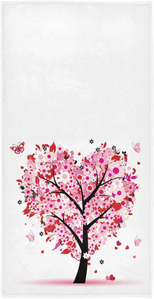 Pink Flowers Heart Tree Hand Towels 16x30 in Romantic Love Spring Trees Butterfly Bathroom Towel Ultra Soft Absorbent Small Bath Towel Kitchen Dis...