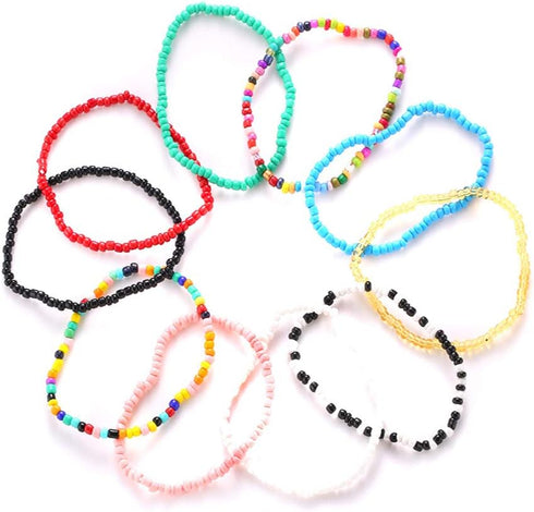 10Pcs Handmade Colorful Beaded Bracelet Anklet Bead Belly Hawaii Bikini Summer Jewelry for Women Girls (10Pcs Anklet)...