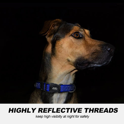 TwoEar Heavy Duty Dog Collar Reflective, Adjustable Nylon Pet Collar with Durable Buckle for Medium Breeds Dog?M, Blue?...