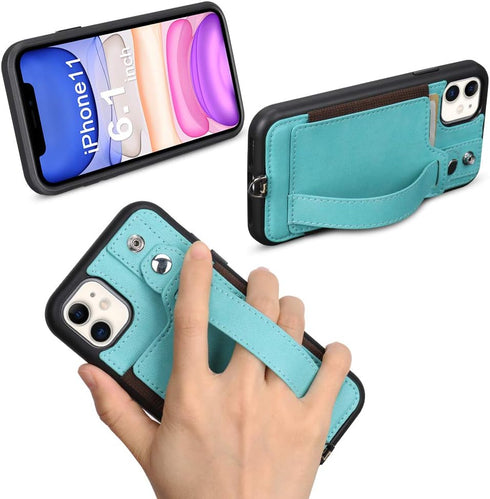 TOOVREN for iPhone 11 Wallet Lanyard Case Protective Cover with PU Leather Card Holder Adjustable Detachable Phone Lanyard Stand Strap for iPhone ...