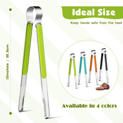 4Pcs Stainless Steel Kitchen Tongs, Serving Tongs for Cooking, 10" Metal Food Tongs with Non-Slip Comfort Grip, Non-Stick Cooking Tongs High Heat ...