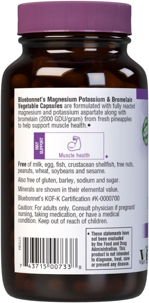 Bluebonnet Magnesium Potassium Supplement Plus Bromelain for Muscle Health Support - Daily Magnesium Complex for Women & Men - Non-GMO, Vegan, Glu...