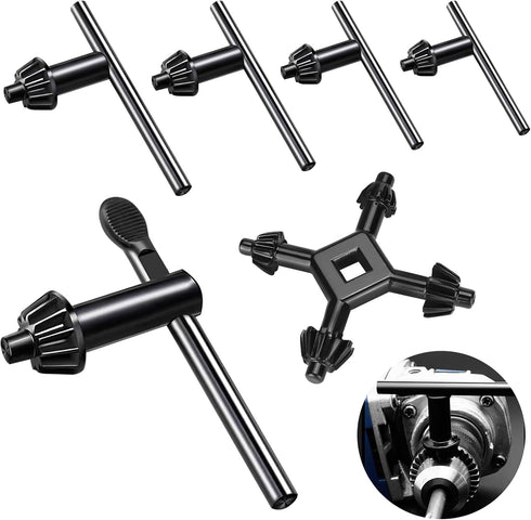 6Pcs Carbon Steel Drill Chuck Key Wrench Set, 3/4" 5/8" 1/2" 3/8" 1/4" Electric Drill Clamping Tool and 4 in 1 Steel Drills Chuck Key for Drill Po...