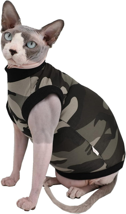 Sphynx Hairless Cat Summer Cotton T-Shirts Cat Vest Pet Clothes,Round collar vest Kitten Shirts sleeveless, Cats & Small Dogs Apparel (Medium, Bla...