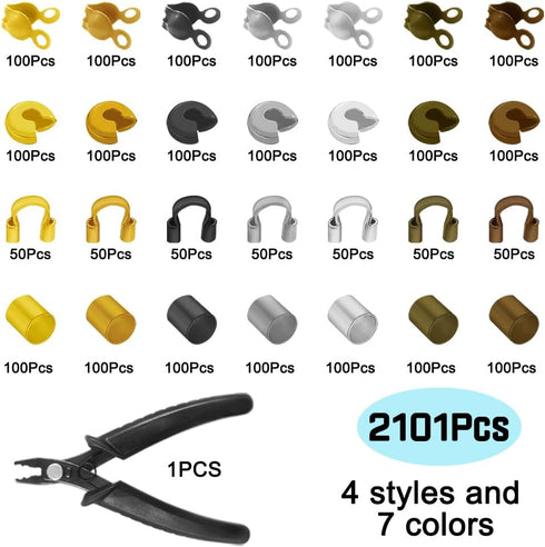 2100 Pieces Brass Tube Crimp Beads and Bead Crimping Pliers findTop Knot Covers, Crimp Bead Covers, Crimp Tubes and Wire Guardians with Crimping P...