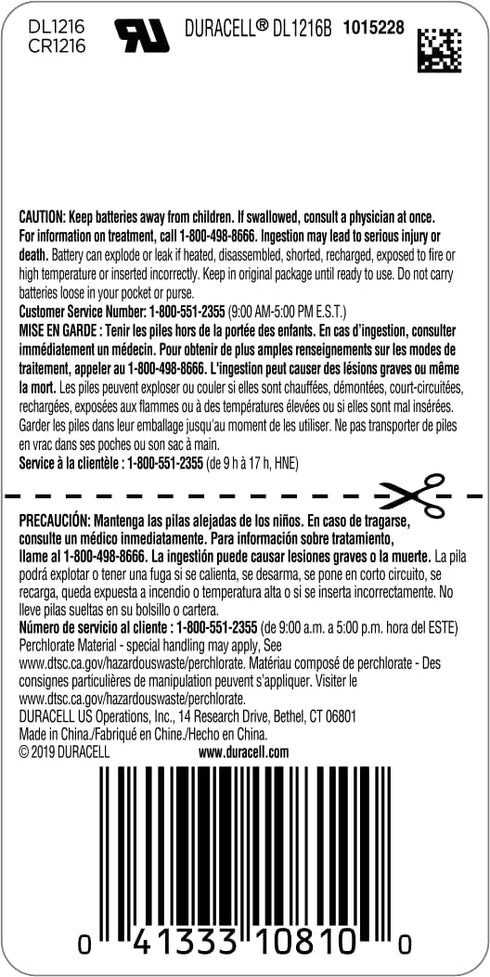 Duracell CR1216 3V Lithium Battery, 1 Count Pack, Lithium Coin Battery for Key Fob, Car Remote, Glucose Monitor, CR Lithium 3 Volt Cell...