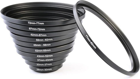 K&F Concept 11pcs Metal Stepping Rings Step Up Ring Set 26-30MM 30-37MM 37-43MM 43-52MM 52-55MM 55-58MM 58-62MM 62-67MM 67-72MM 72-77MM 77-82MM Co...