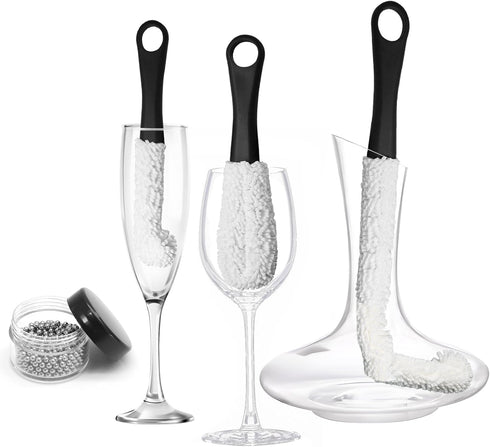 3 Pieces Decanter Cleaning Brush with 400 Pieces Cleaning Beads, Wine Glass Cleaner Brush Flexible Bottle Cleaning, Household Cleaning Tools for W...