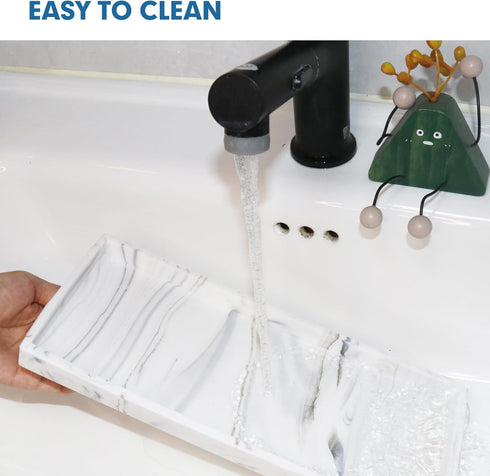 Bloss Silicone Bathroom Tray with Soap Holder - 7.9" Marble Vanity Trays for Bathroom Counter, Soap Dispenser Tray with Sponge Holder, Toilet Tank...