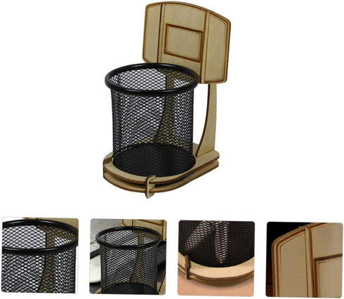 Basketball Stand Pen Holder Kid Pencils Mesh Wire Pencil Cup Holder Mesh Pen Holder Basketball Pen Holder Child Desk Kids Office Wood Grain Storag...