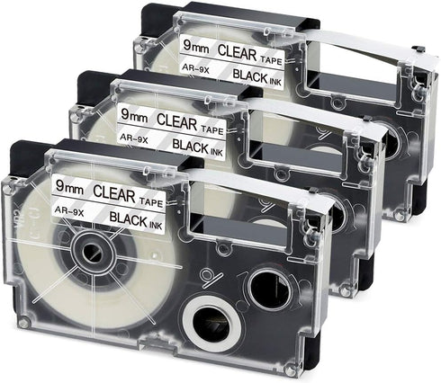 XR-9X2S XR-9X Label Tape Replace for Casio 3/8" 9mm Black on Clear Labeling Tape Compatible with Casio KL-120 KL-60 KL60SR KL100 KL750 KL780 KL700...