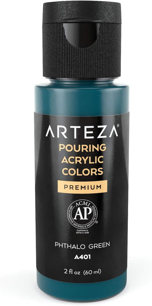 ARTEZA Acrylic Pouring Paint, 2oz (60 ml), Phthalo Green High Flow Acrylic Paint, No Mixing Needed, Paint for Pouring on Canvas, Glass, Paper, Woo...