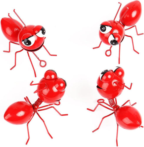 Metal Yard Art Garden Decor Cute Ant Outdoor Wall Sculptures Patio Lawn Ornament Fence Decoraions - Set of 4 Red...