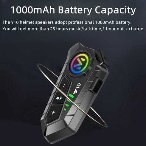 Y10 Motorcycle Helmet Bluetooth Headset with HiFi Stereo Sound,Noise Reduction,1000mAh Battery,Helmet Bluetooth Headset Speakers with RGB,IPX6 Wat...