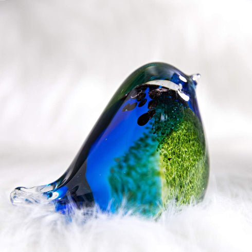 Qf Glass Bird Handmade Blown Glass Figurine Christmas, Birthday Gift Decorative Ornaments for Home Blue and Green Paper Weight...