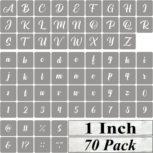 1 Inch Alphabet Letter Stencils for Painting - 70 Pack Letter and Number Stencil Templates with Signs for Painting on Wood, Reusable Alphabet Lett...