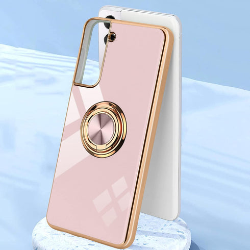 Compatible with Samsung Galaxy S21 Case, Finger Ring Holder Case Rose Gold Plating Design for Women Girls Rotating Holder Kickstand Magnetic Shock...