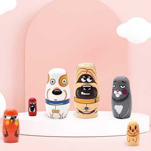 SkiBeaut Russian Nesting Dolls 6PCS Handmade Wooden Nesting Doll Cute Dogs Pets Pattern Stacking Toy for Kids...