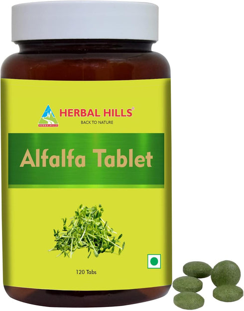 HERBAL HILLS Alfalfa Tablets | 120 Count | Source of Vitamin A | Natural Green Superfoods...