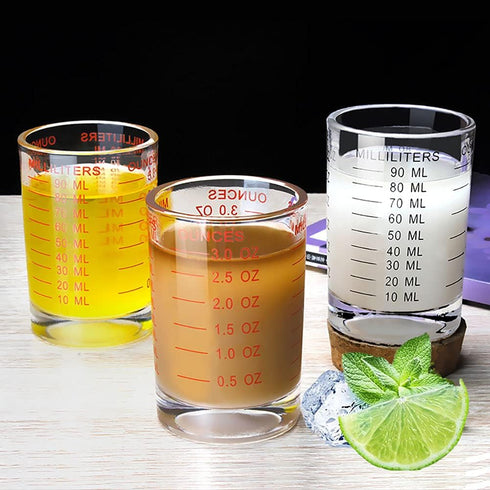 Shot Glass Measuring Cup 3 Ounce/90ML Liquid Heavy High Espresso Glass Cup 2 pcs by TIYOORTA (Red 90ML 2PCS)...