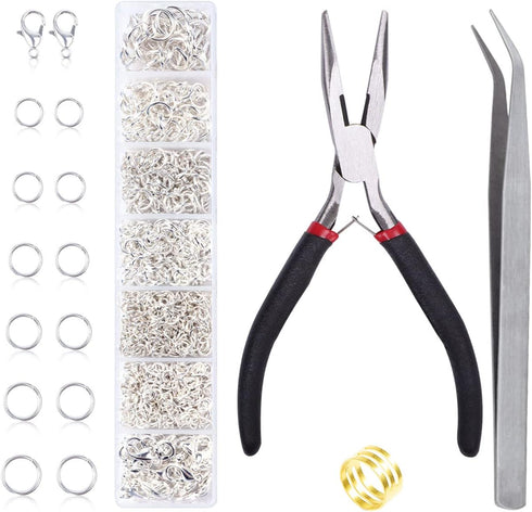 Jump Rings for Jewelry Making Kit, 1500pcs Jewelry Repair Kit for Necklace Bracelet, Lobster Clasps and Closures Repair Supplies Kit with Pliers T...