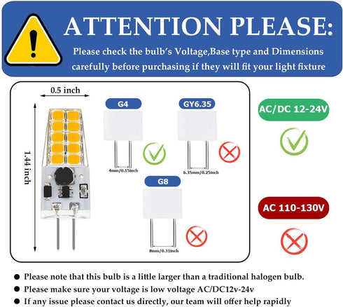 Dimmable G4 LED Bulb 12V 24V JC Tybe,20-30W T3 G4 Halogen Equivalent,4000K Natural White,G4 Bi-Pin Base, 300LM,Chandelier Lighting/Landscape Light...