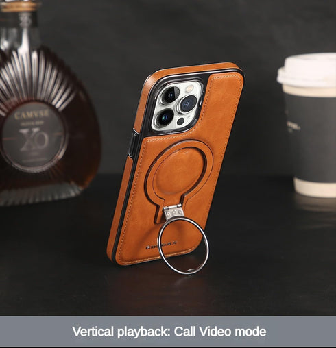 Luxury Leather Invisible Stand for iPhone Case, iPhone Leather Case with Magsafe, Case Drop Protection for iPhone 15/14/13/12 Pro Max (Brown, for ...