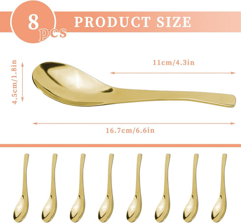 8Pcs Thickened Heavy-Weight Soup Spoons, 18/8 Stainless Steel Asian Soup Spoon Table Spoons Silverware for Soup, Ramen, Pho, Cereal, Ice Cream (Go...