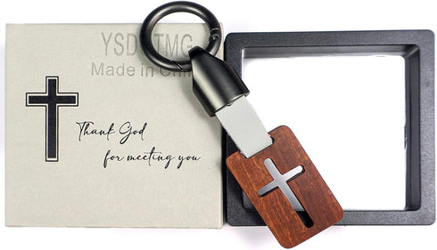 Handmade Stainless Steel Wooden Keychain | Backpack Car Pet Accessories | Cross Pendant Christian Gift for Good Luck...