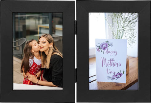 Frametory, 4x6 Double Picture Frame Hinged Photo Frames Two Folding Frame Desktop Glass Frame Vertical (Black, 4x6 Double)...