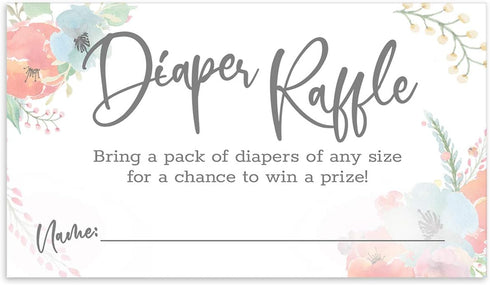 Canopy Street Pastel Watercolor Floral Diaper Raffle Tickets / 50 Baby Shower Sprinkle Game Drawing Cards / 2" x 3.5" Gender Reveal Party Activity...
