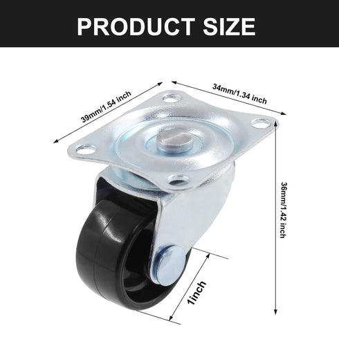 Luomorgo 1 inch Dia Swivel Caster Wheels Rubber Base with Rectangle Top Plate & Bearing Heavy Duty 8pcs...