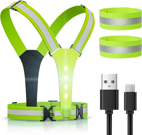 LED Reflective Vest USB Rechargeable Running Gear Night Light up Vest Safety Gear Adjustable Elastic Size Night Running LED VES for Men/Women/Chil...