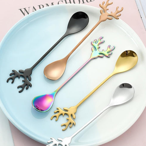 Christmas Reindeer Coffee Spoons Colored Stainless Steel Dessert Spoons Teaspoons for Stirring, Mixing, Sugar, Stir, Ice Cream, Cake...