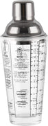 Cocktail Shaker Glass,Martini Shaker With Recipes on Side 13.5oz Mixed Drink Shaker with Glass Cup Professional Bar Tool with Scale Glass (Silver,...