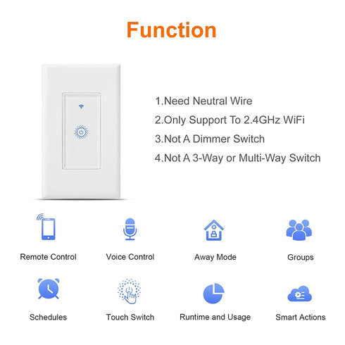 Smart Wifi Switch, Wireless Smartphone Remote Control Wall Light Switch, Compatible with Alexa Google Home IFTTT Android IOS from Anywhere Timing ...