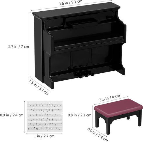 Piano Keyboard Toy for Kids Dollhouse Piano Model Miniature Stool Musical Educational Toy for Micro Landscape Fairy Garden Black...