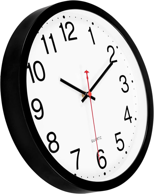 Foxtop Black Wall Clock Silent Non-Ticking 12 Inch Quartz Battery Operated Round Analog Wall Clock for Classroom School Office Living Room Bedroom...