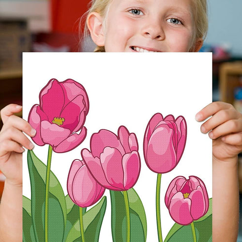 Dynippy DIY Oil Paint by Numbers for Beginner Framed Colourful Canvas Acrylic Oil Easy Painting Kit for Adults Childrens 8x8 inch - (Pink Flower)...