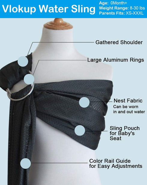 Baby Water Ring Sling Carrier | Lightweight Breathable Mesh Baby Wrap for Infant, Newborn, Kids and Toddlers | Perfect for Summer, Swimming, Pool,...