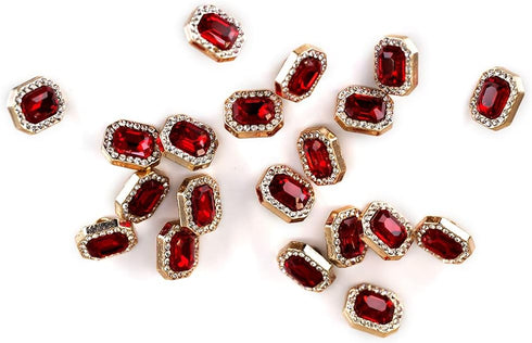 Emerald Cut Ruby Rhinestone Sewing Shank Buttons 20 Pcs - 12X10mm, 1/2"...