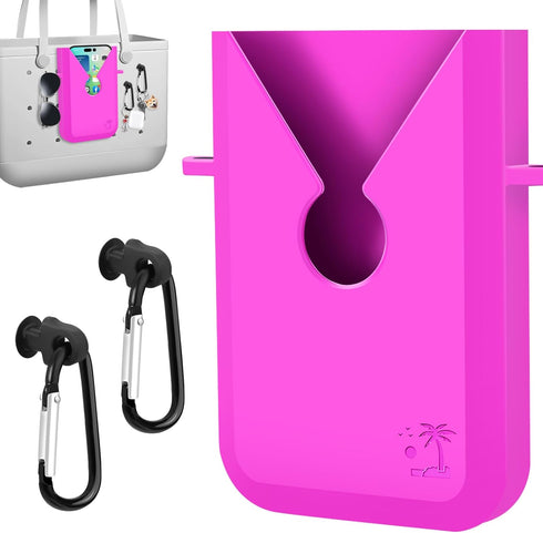 Beach Phone Holder, Silicone Phone Case Holder Charm Accessory for Bogg Bag - Pink, Universal, Waterproof, Keychain Carabiner Included, Compatible...