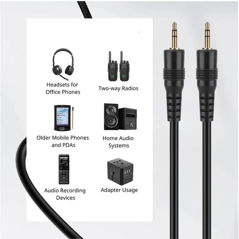 TNP 2.5mm Audio Cable (3FT) - Male to Male 2.5mm to 2.5mm Subminiature Stereo Headset Headphone Jack Gold Plated Connector Wire Cord Plug...
