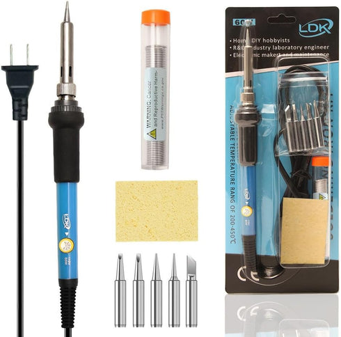 LDK Soldering Iron Kit Electric 60W 110V Adjustable Temperature Soldering Gun Welding Tools, 5pcs Soldering Iron Replacement Tips, Soldering Stand...