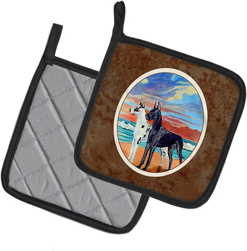Caroline's Treasures 7051PTHD at Sunset Great Dane Harlequin and Black Pair of Pot Holders Kitchen Heat Resistant Pot Holders Sets Oven Hot Pads f...